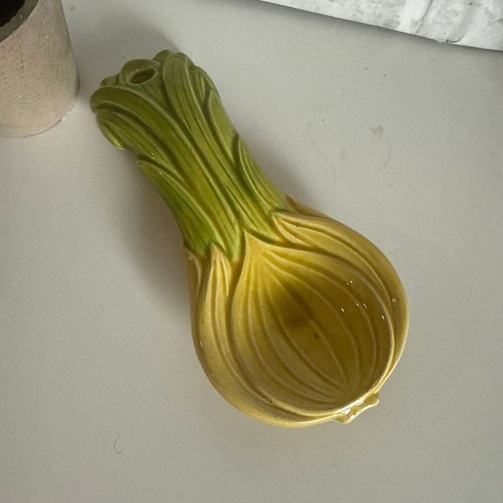 Vintage Ceramic Celery Stalk Spoon Rest Green Onion Wall Hanging Made in Japan M
